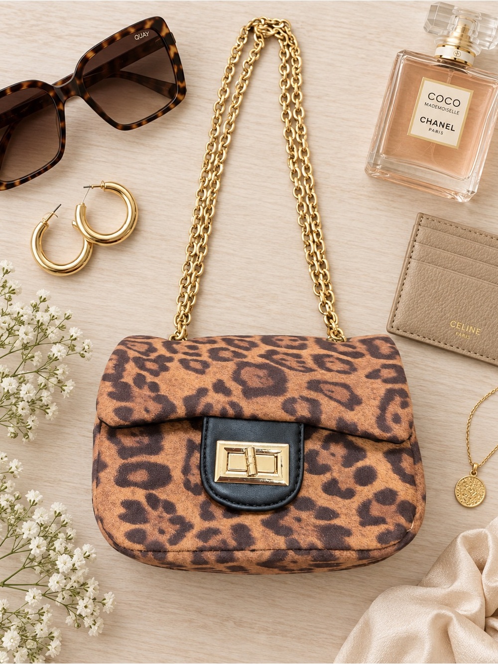 Popatu Leopard Print Mini Chain Bag Gold Hardware Y2K